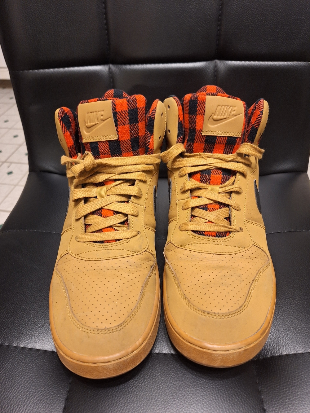 Nike Men’s High-Top Sneakers in Wheat with Black Swoosh - Picture 2 of 5